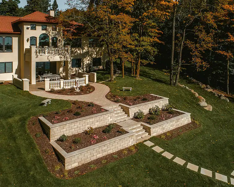 Steps for landscaped garden at Miller Creek Lawn & Landscape.