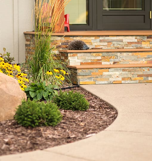 flowers and small shrubs on side of house for curb appeal