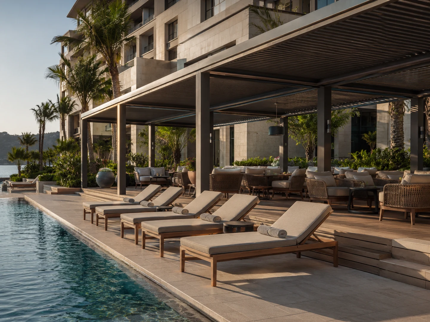 Outdoor pergola project at a resort terrace
