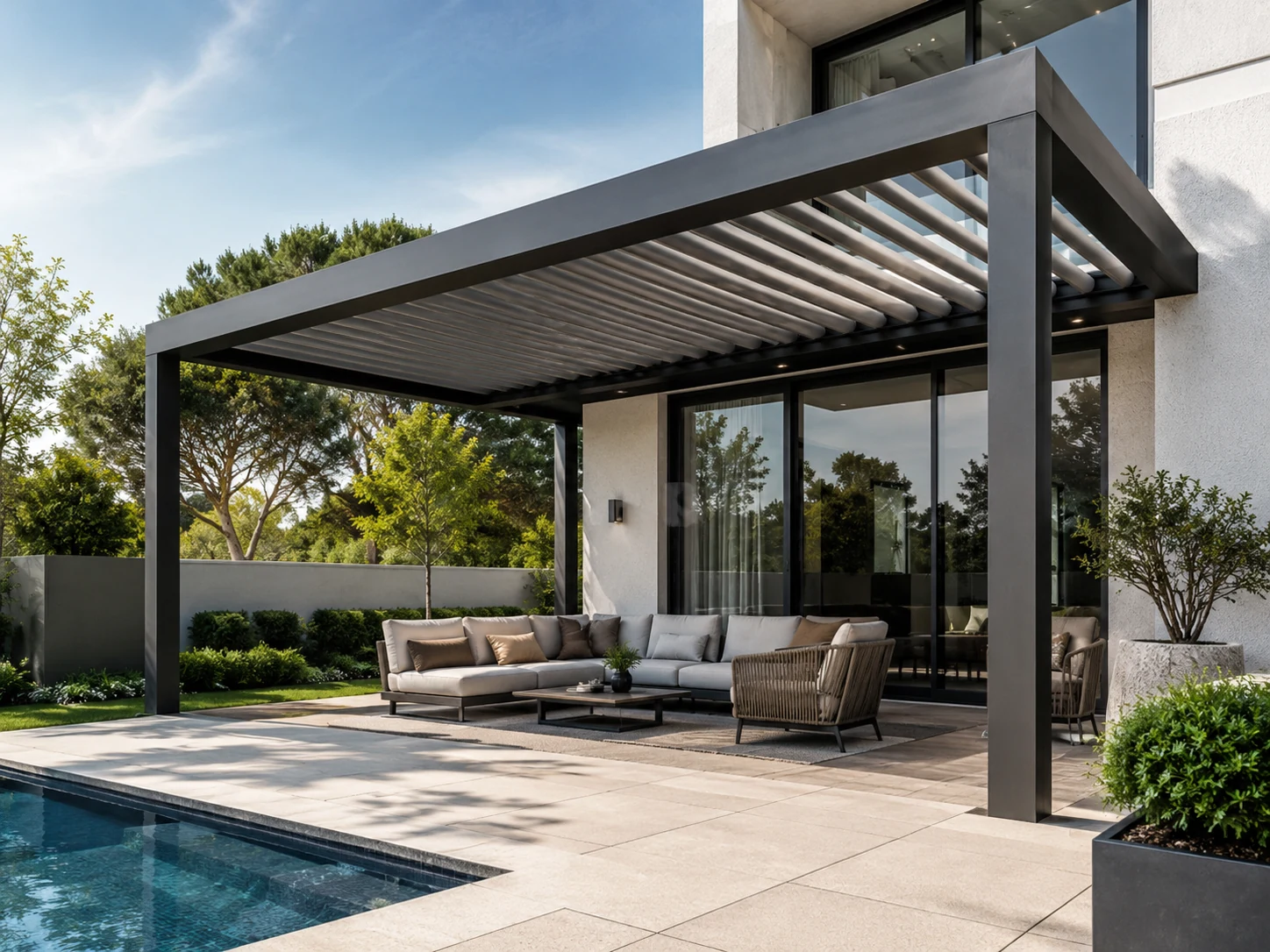 Residential Patio with Motorized Louvers