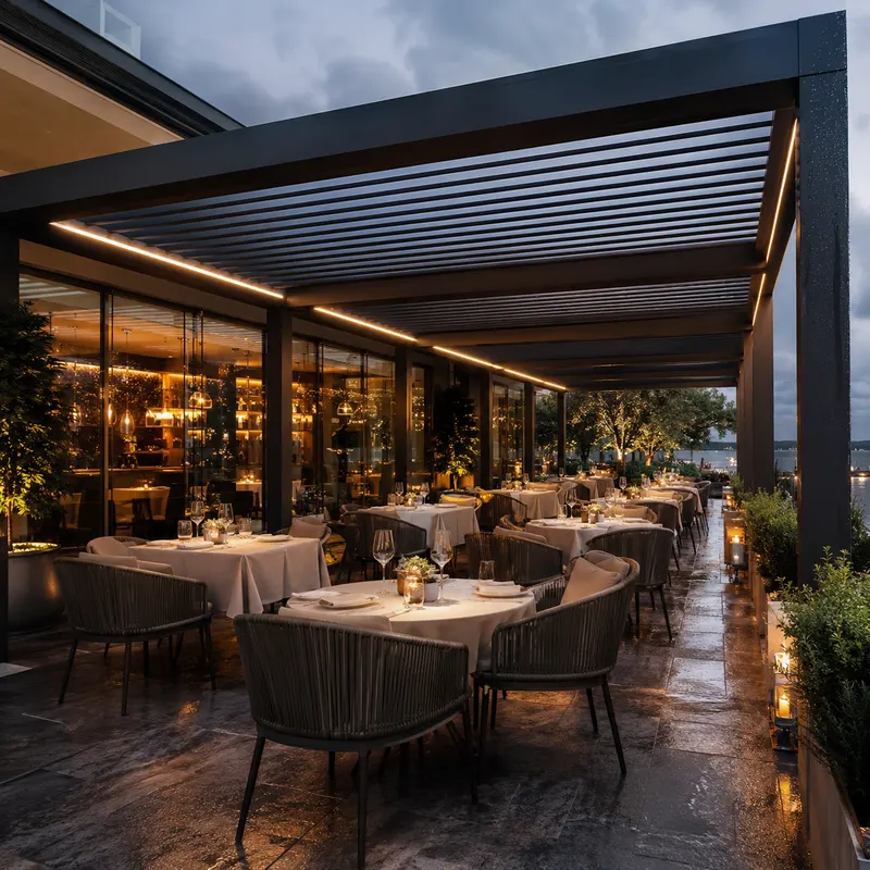 Pergola covered outdoor dining area