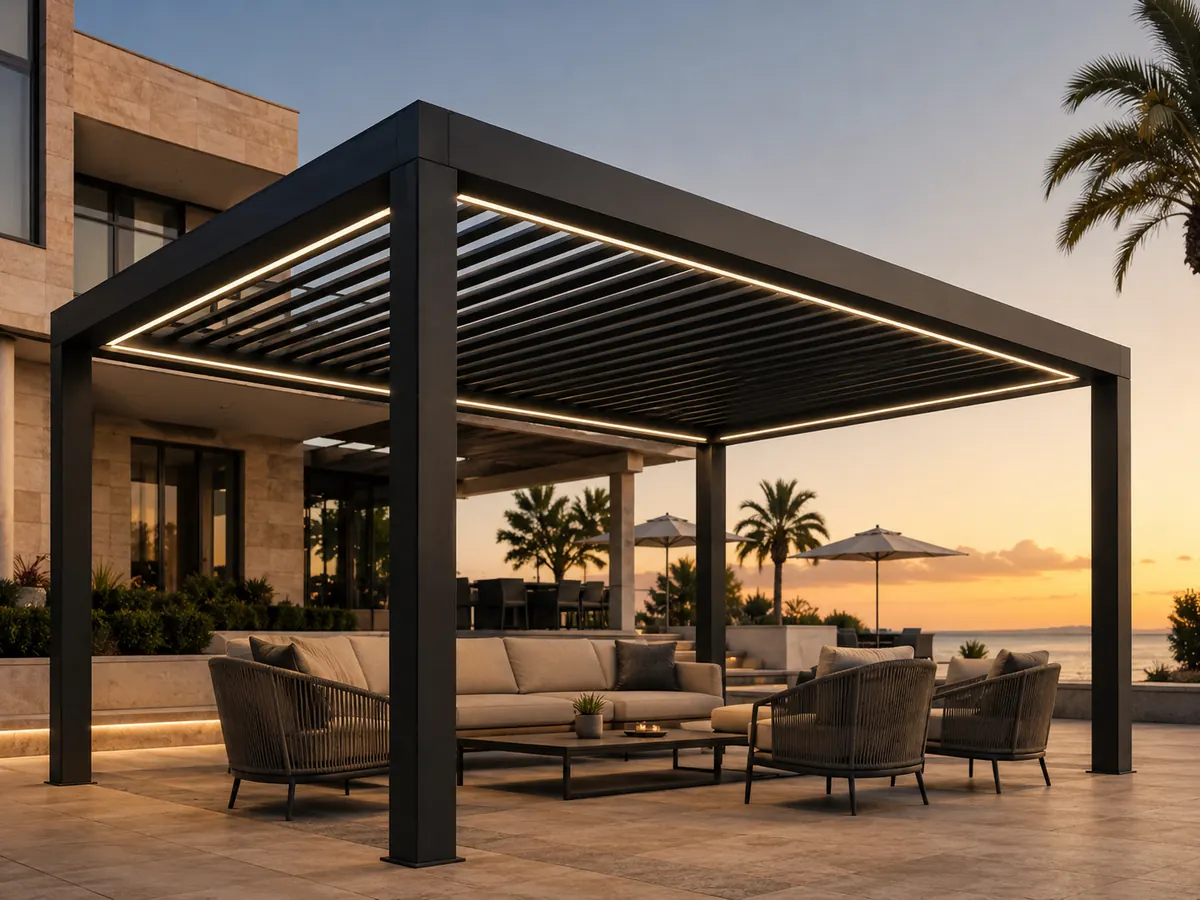 Pergola covered restaurant dining area