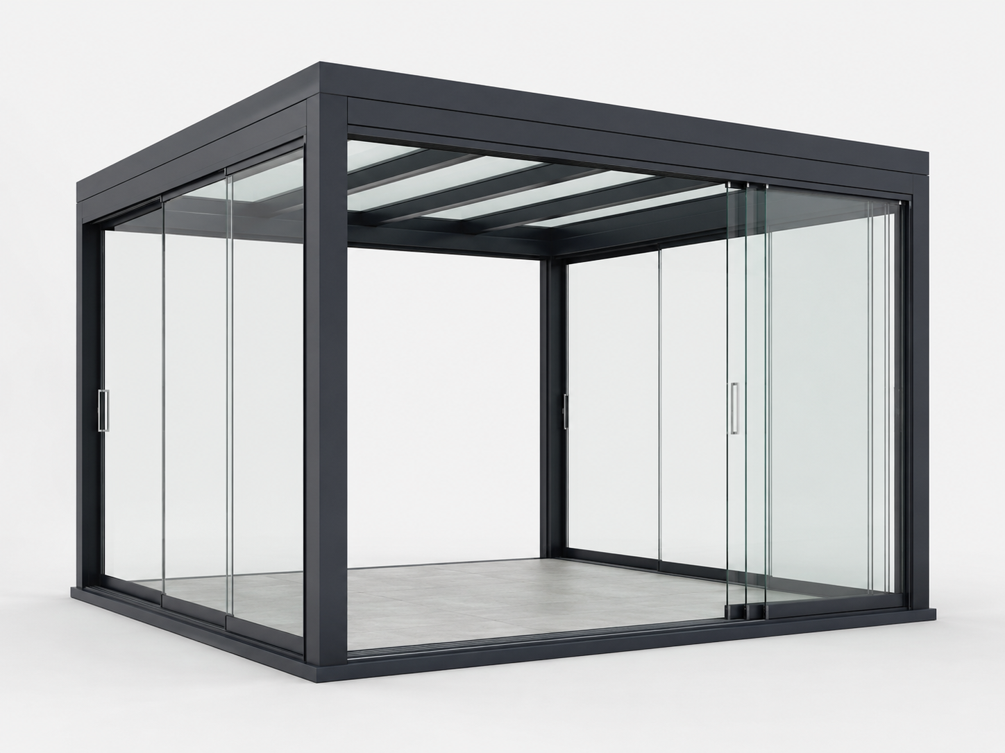 aluminum glass pergola structure with sliding doors engineering system