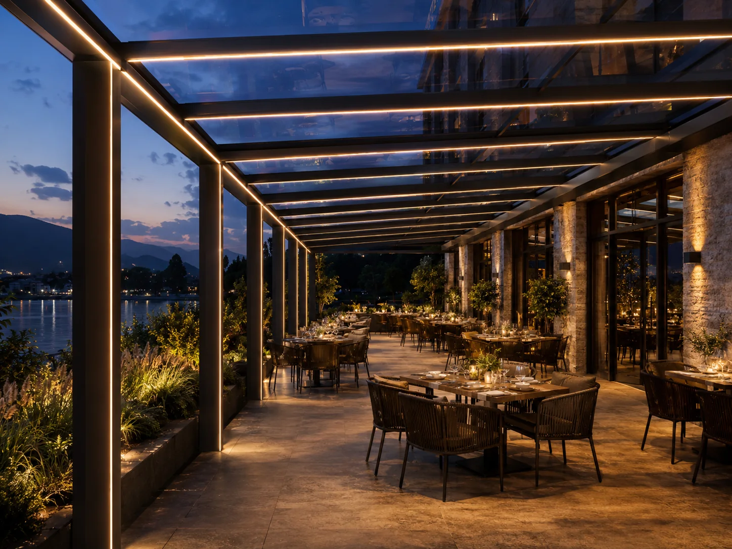 LED Lighting & Evening Use for aluminum glass pergola projects