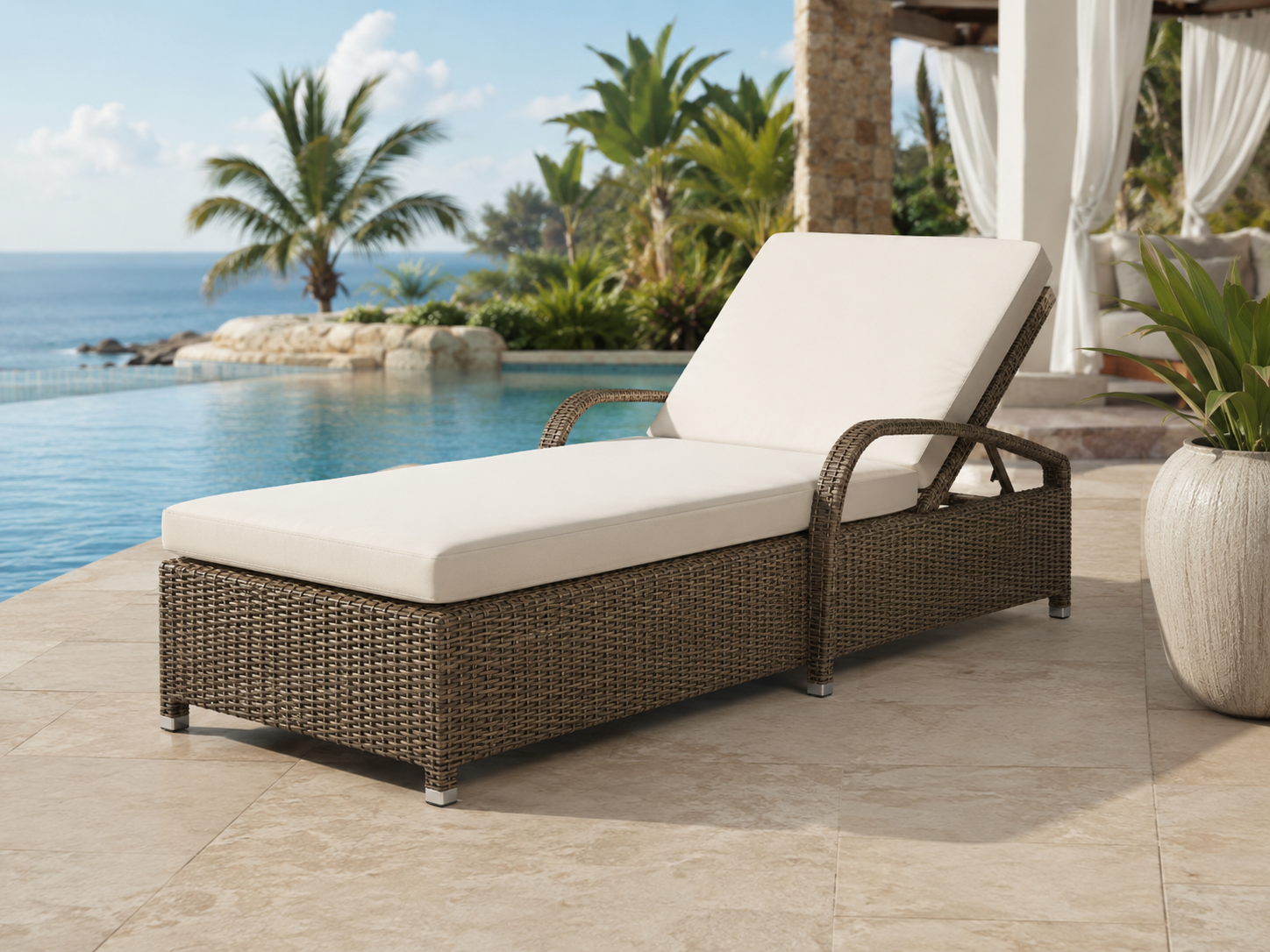 Wicker commercial sun loungers for resort pool projects