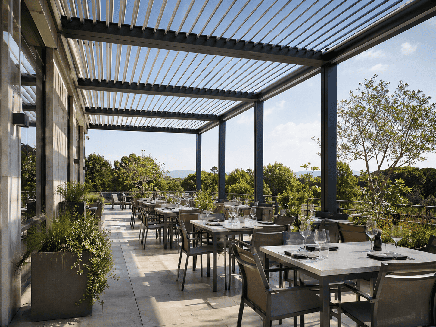 Restaurant terrace and pergola dining furniture