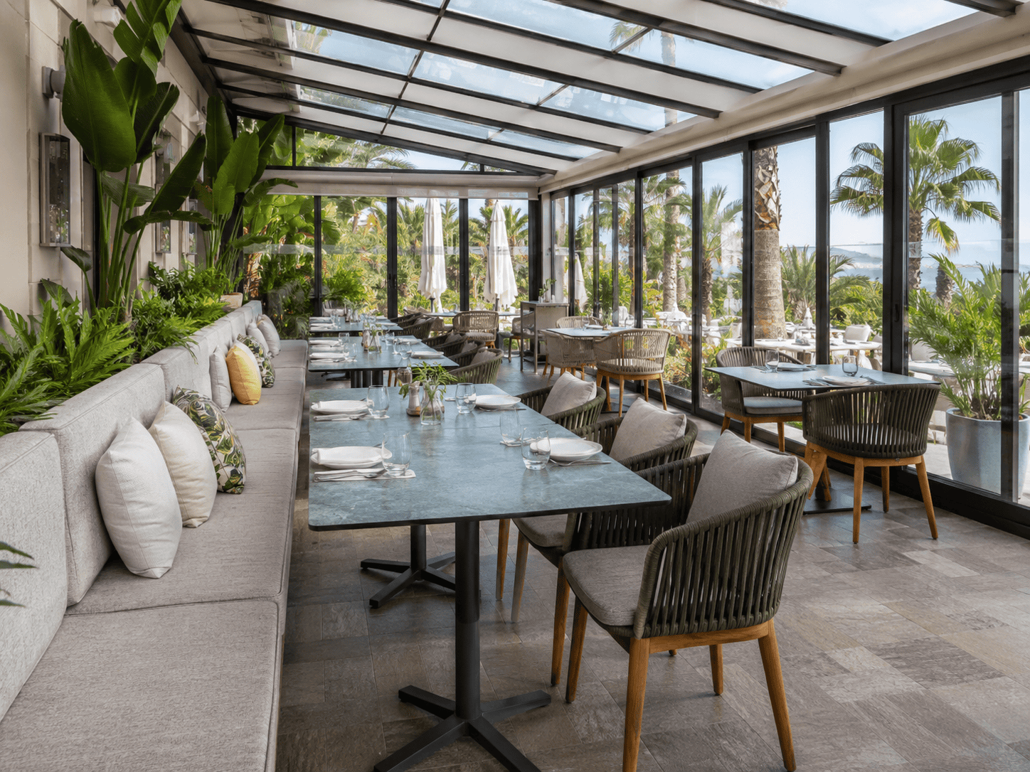 Restaurant terrace pergola dining area
