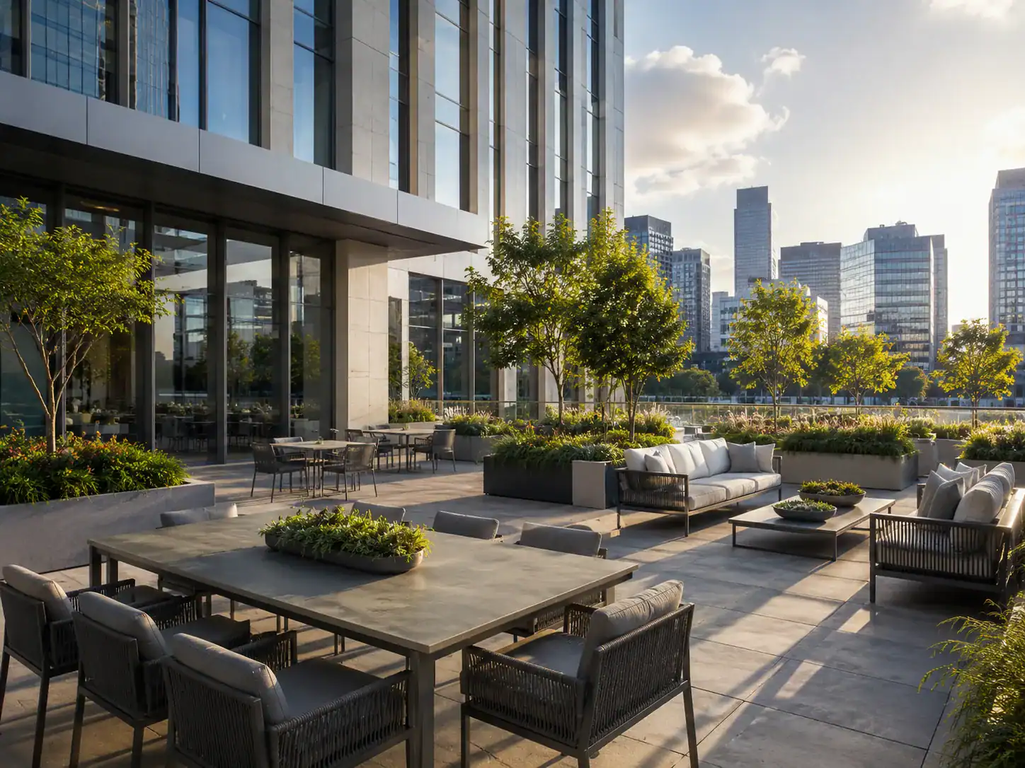 Corporate terrace with outdoor meeting furniture