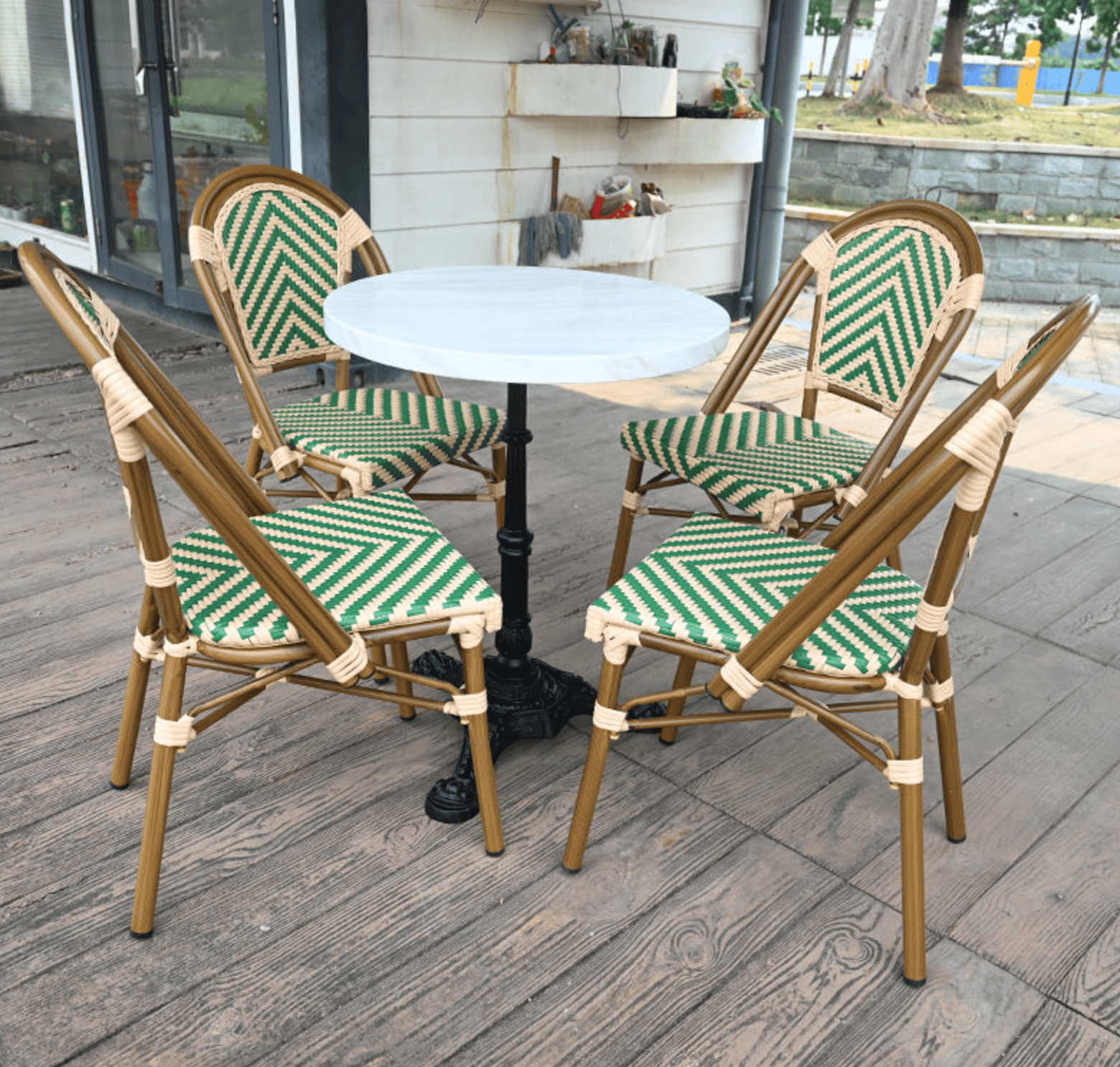 Cafe bistro wicker dining chairs and tables