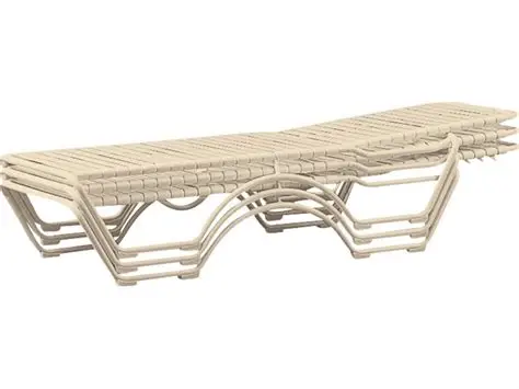 Blue and white vinyl strap chaise lounge for commercial pool projects