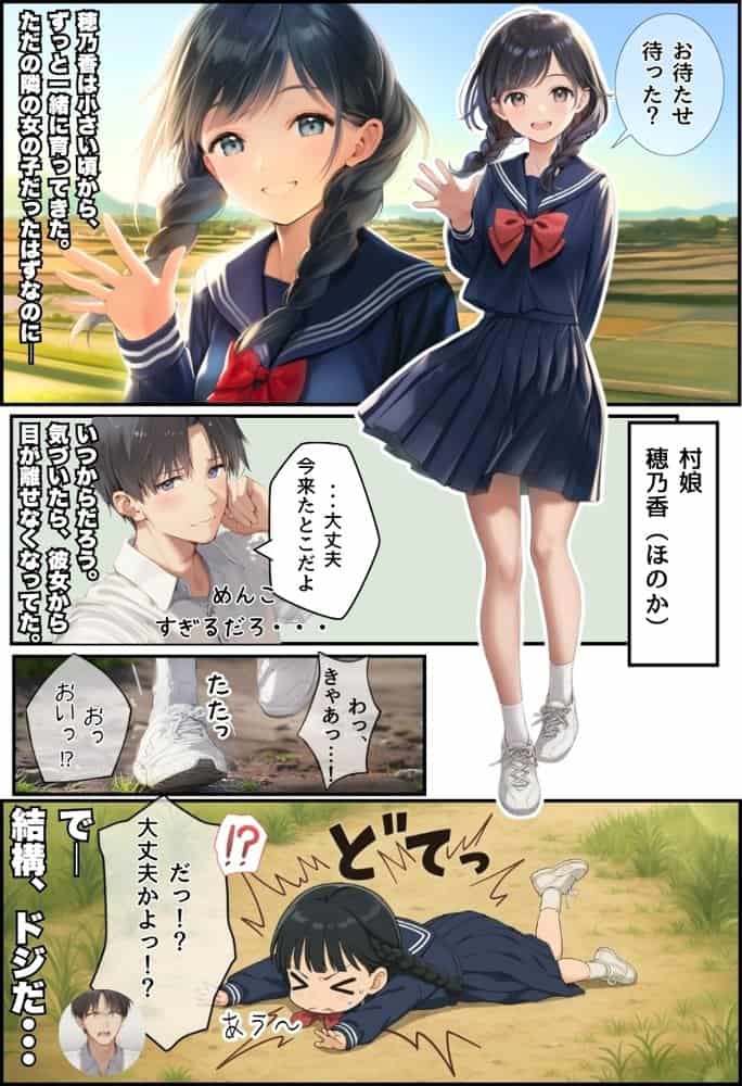 【因習村】村の飢饉を救うため差し出された僕の彼女、BMI40越えで性欲だけはいっちょまえの種付けおじさんに媚薬を飲まされ、おじさん特有のねちっこい前戯で全身べちょべちょに舐められたあげく、聖なる肉棒（チンカス付き）の掃除を実施！ その後はついに処女おまんこにゴールイン！入念かつ丹念にがん突きにされ、イキまくりんぐ！一晩中汗だくで連続絶頂アクメを決めさせられた話。 「穂乃香ぁ〜、オラの精、まるごと受け止めてくんろぉ〜〜！」