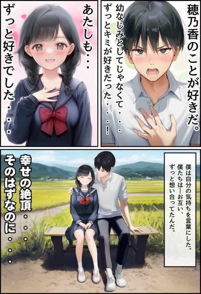 【因習村】村の飢饉を救うため差し出された僕の彼女、BMI40越えで性欲だけはいっちょまえの種付けおじさんに媚薬を飲まされ、おじさん特有のねちっこい前戯で全身べちょべちょに舐められたあげく、聖なる肉棒（チンカス付き）の掃除を実施！ その後はついに処女おまんこにゴールイン！入念かつ丹念にがん突きにされ、イキまくりんぐ！一晩中汗だくで連続絶頂アクメを決めさせられた話。 「穂乃香ぁ〜、オラの精、まるごと受け止めてくんろぉ〜〜！」