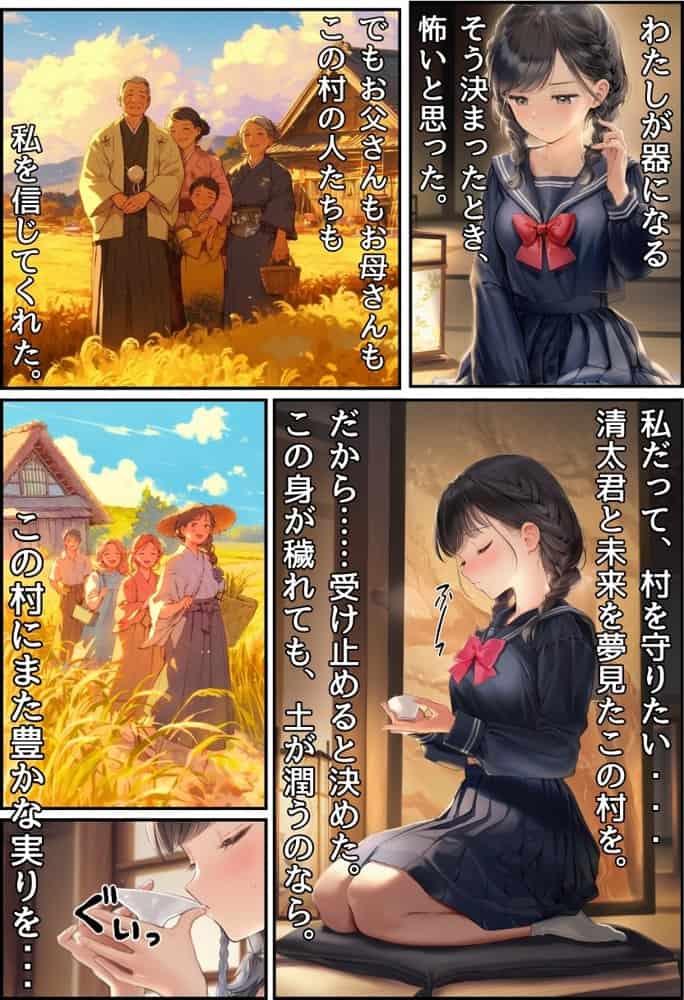 【因習村】村の飢饉を救うため差し出された僕の彼女、BMI40越えで性欲だけはいっちょまえの種付けおじさんに媚薬を飲まされ、おじさん特有のねちっこい前戯で全身べちょべちょに舐められたあげく、聖なる肉棒（チンカス付き）の掃除を実施！ その後はついに処女おまんこにゴールイン！入念かつ丹念にがん突きにされ、イキまくりんぐ！一晩中汗だくで連続絶頂アクメを決めさせられた話。 「穂乃香ぁ〜、オラの精、まるごと受け止めてくんろぉ〜〜！」