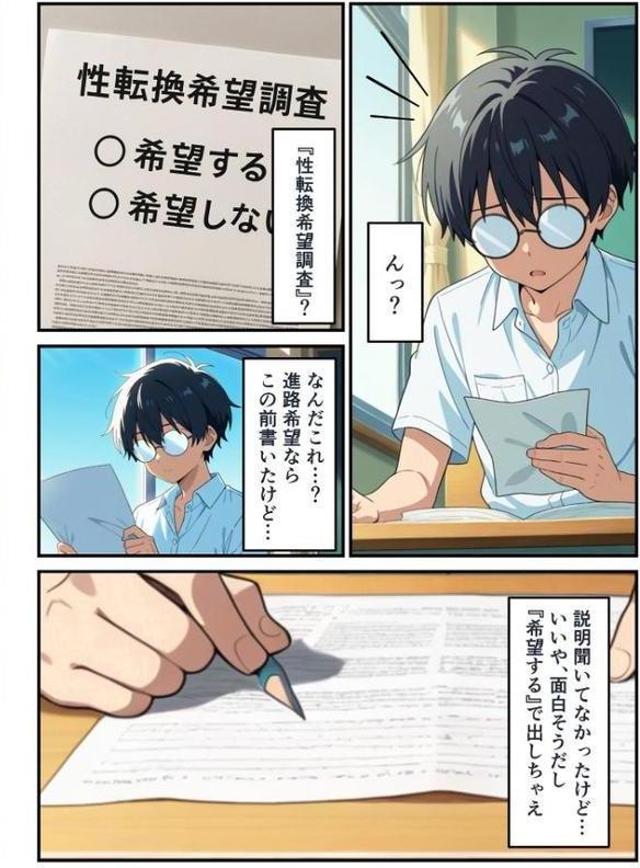 性転換希望調査に僕だけ希望するで出した結果、本当に女の子になってしまった話