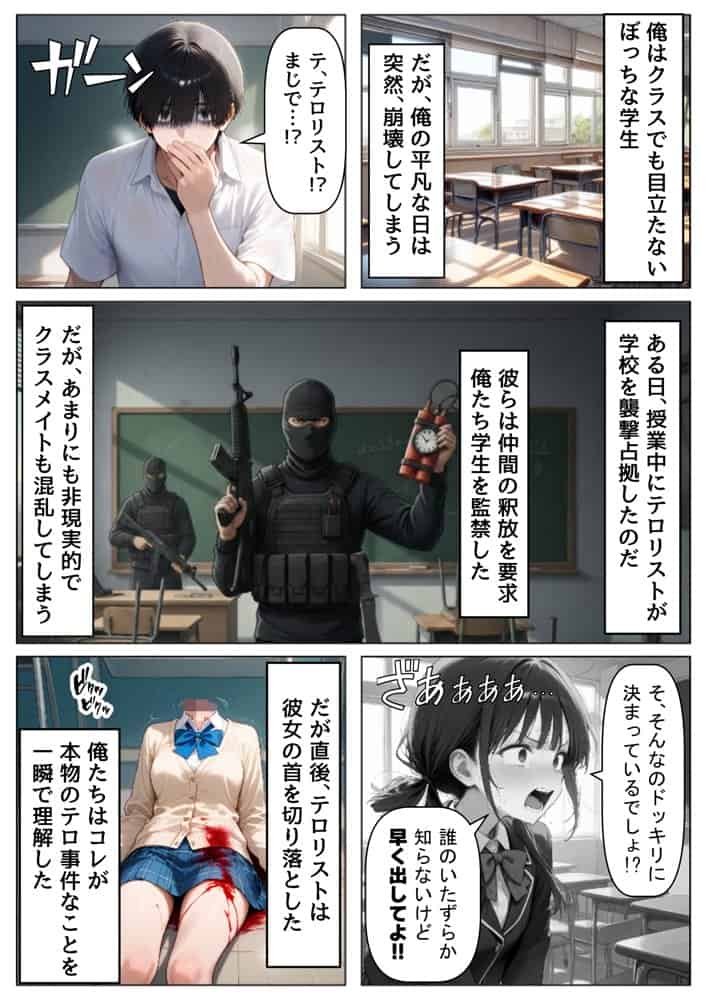 学校占拠したテロリストに、俺は片思い女子と、無理やりセックスさせられる