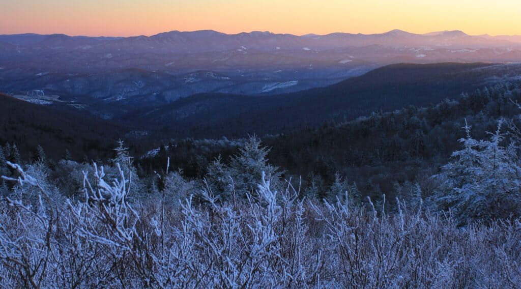 A view of the mountains at sunset.