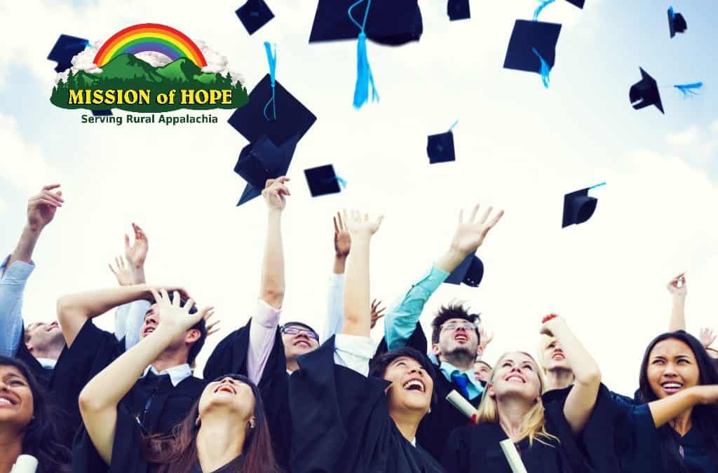 A group of graduates tossing their caps in the air.