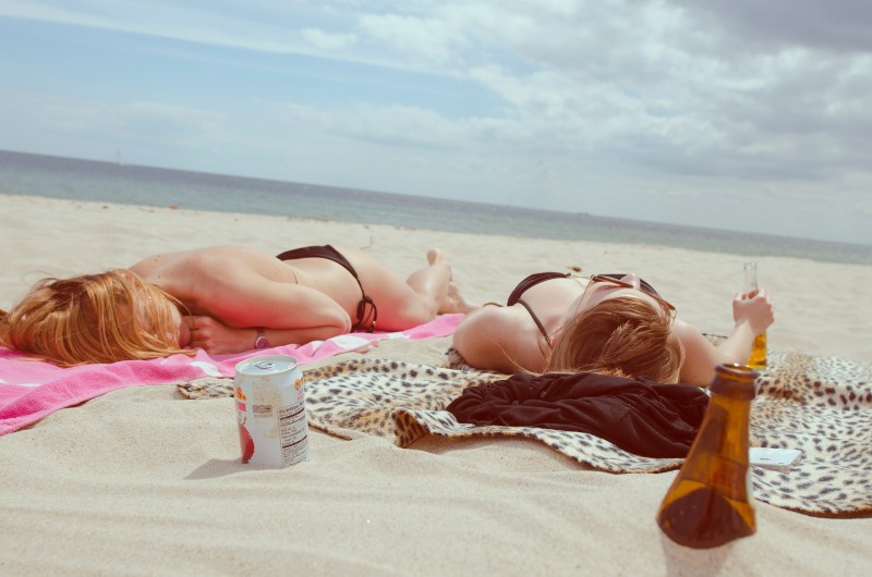 laying on the beach
