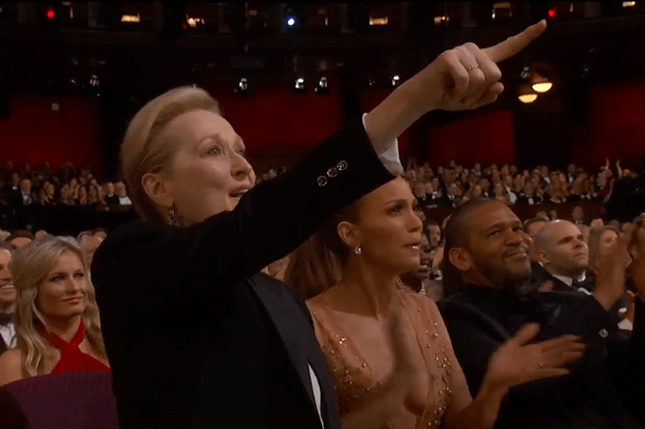 maryl streep and jennifer lopez cheer on patricia arquette during oscar speech