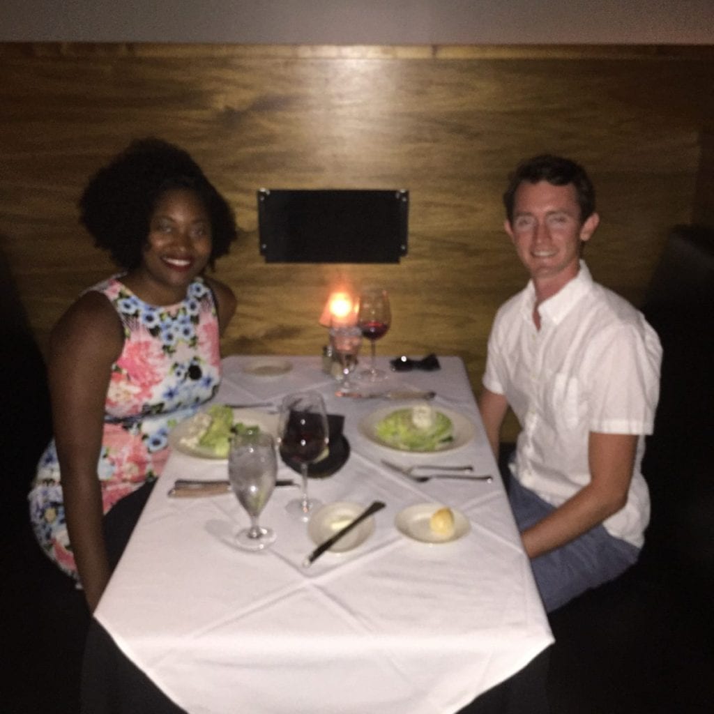 Chris and jasmine going to DInner was part of our engagement story