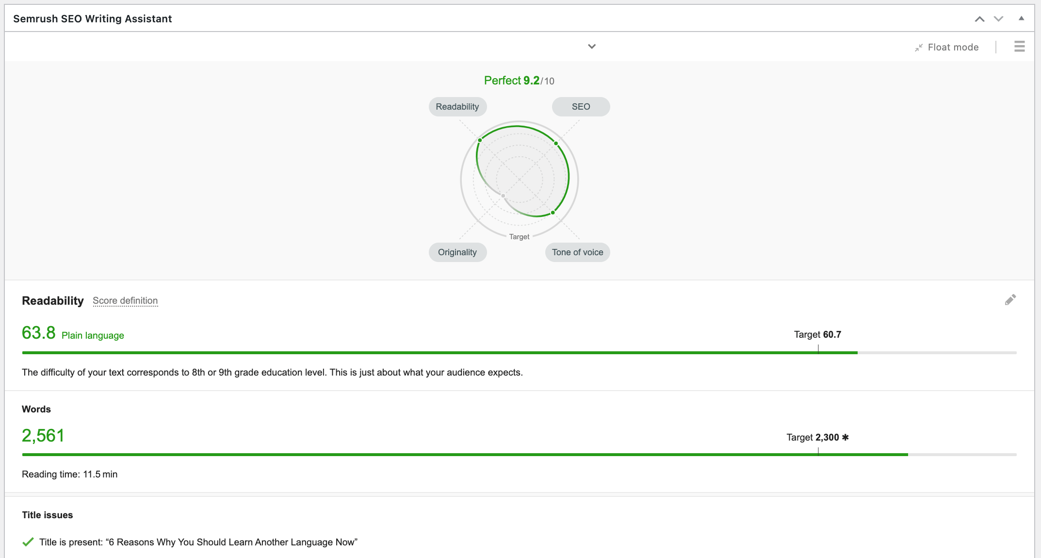 SEMRush Review: Is It Worth it For Bloggers? SEMRush Review: Is It Worth it For Bloggers?: SEMRush SEO Writing Assistant score chart