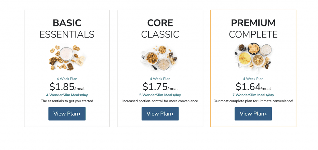 Diet Direct Wonderslim meal type options