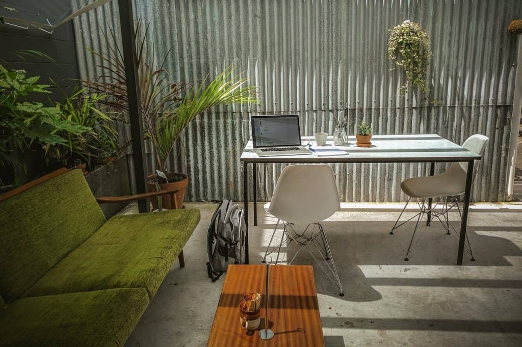 Outdoor workspace in a shed