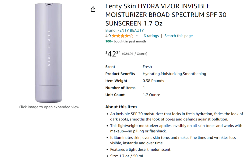 Product details of sunscreen