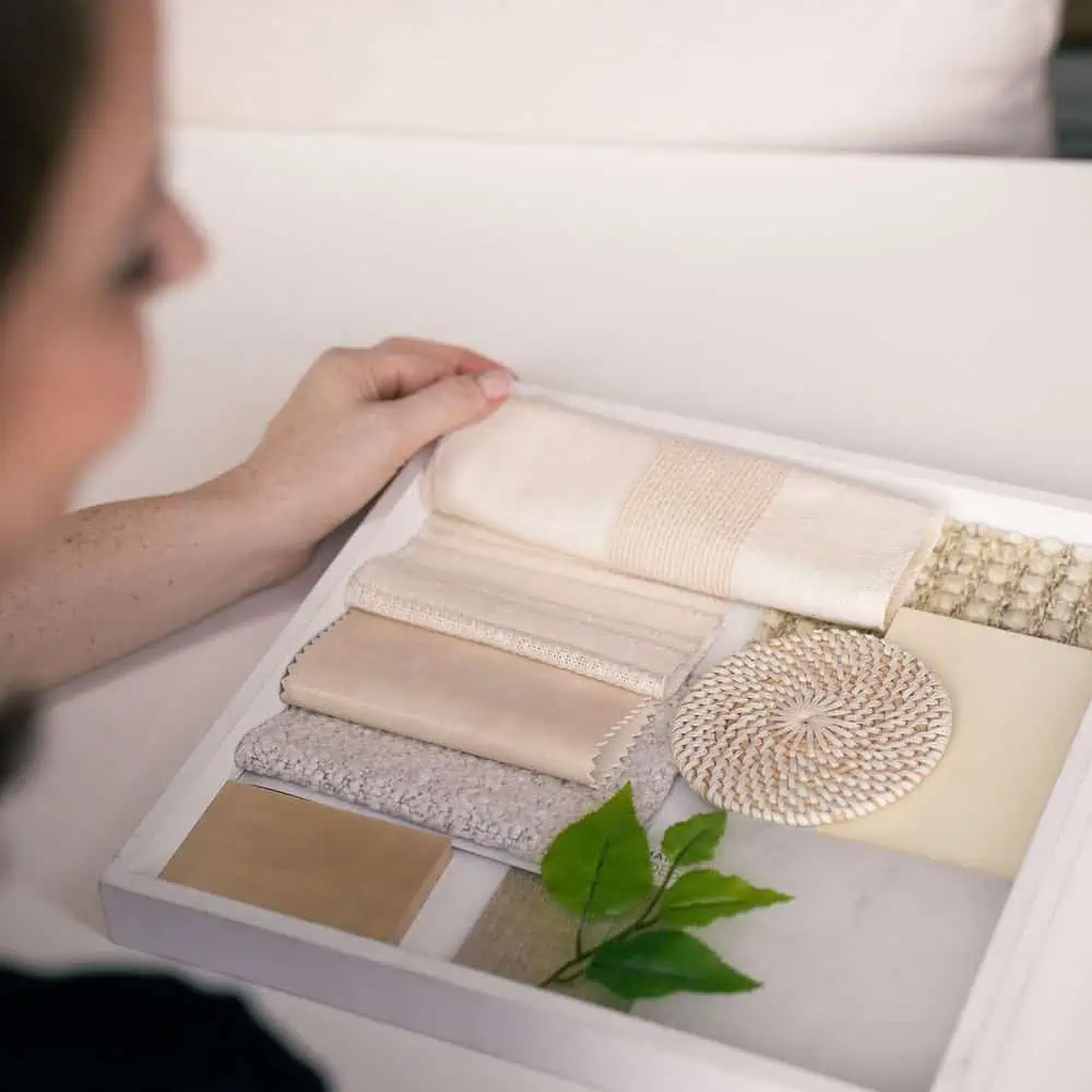Elegant fabric and texture samples for interior design projects.