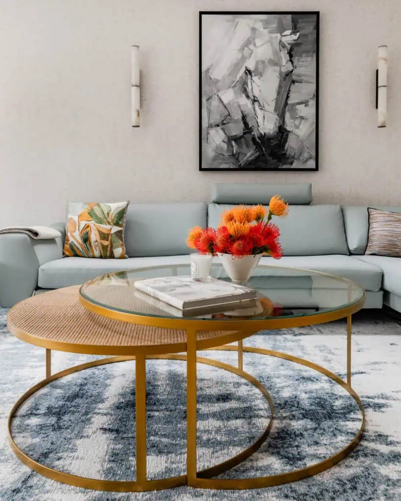 Victorian refurbishment living room with contemporary design elements.