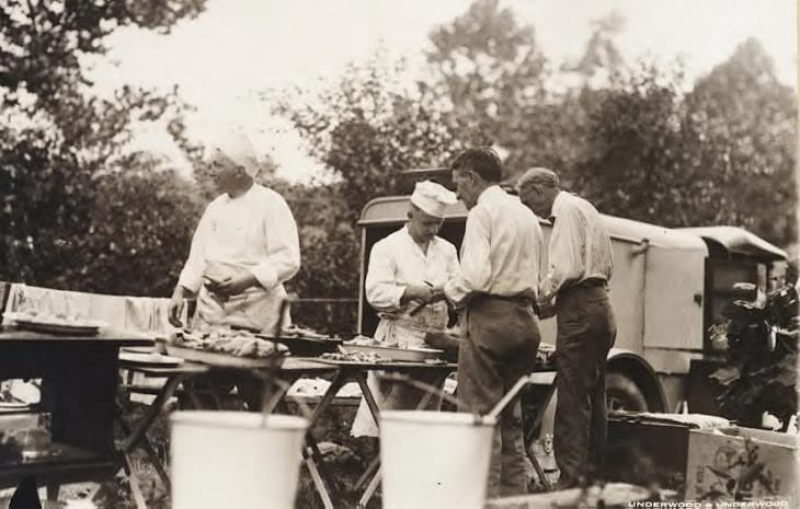 1925 Harvey Firestone and Henry Ford at campsite - probably Michigan