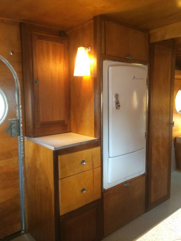 1953 Airfloat Navigator - Vintage Campers kitchen - refridgerator