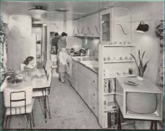 vintage mobile homes-1955 Straight Line Kitchen - American mobile Home