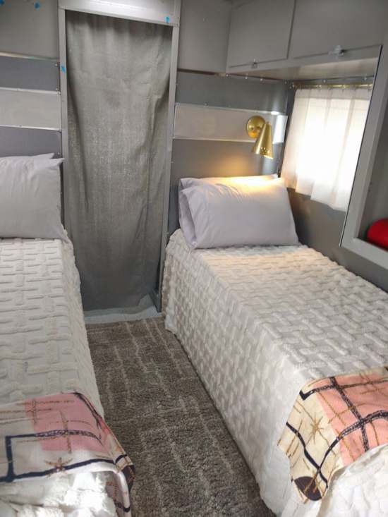 Vintage Camper Restoration - 1962 Streamline Dutchess - Interior After - close up sleeping area 2