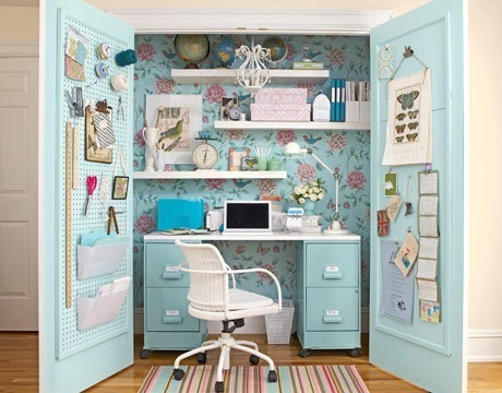 19 Great Home Office Ideas for Small Mobile Homes - small closet turned into a home office 