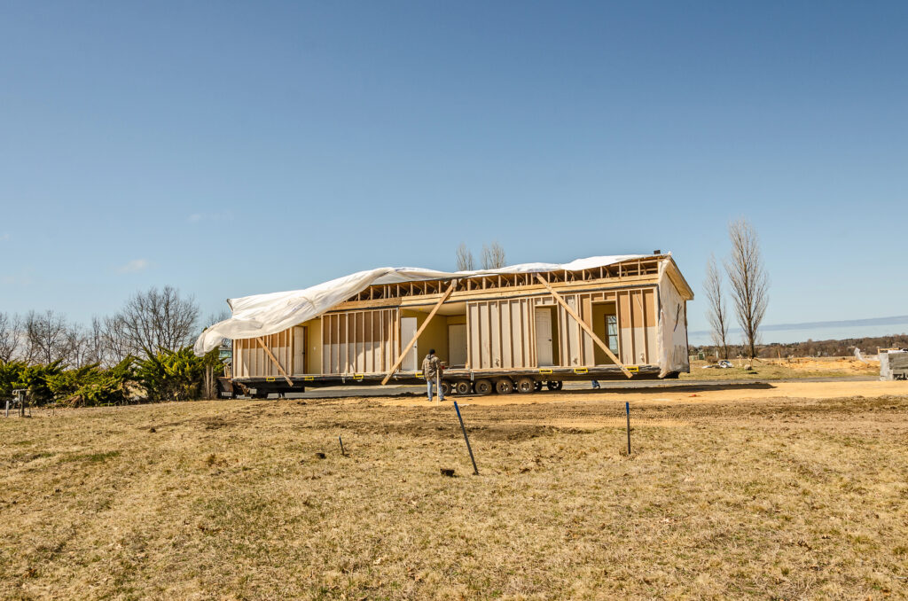 new manufactured home double wide half during install