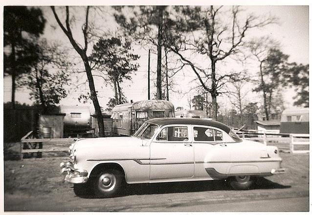 Vintage Trailer Parks and Campground Images-ATOMIC Hot Links Ft Benning GA 1953 or 55 car