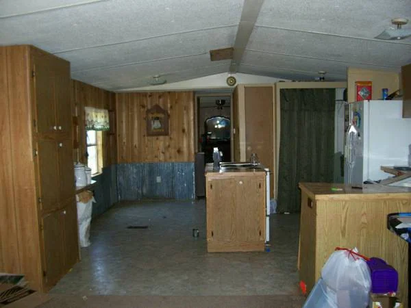kitchen old mobile home before remodel