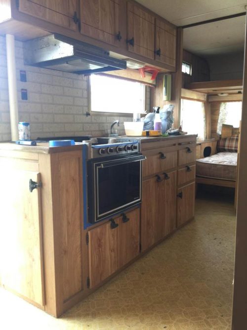 colorful camper makeover-kitchen before