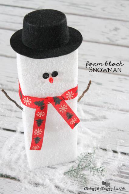 Cheap DIY Christmas Decorations Ideas - Foam Block Snowman