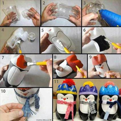 Christmas Penguin made from 2 lited soda bottle - affordable Christmas Decor Ideas - Christmas in a mobile home