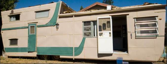 Exterior 1954 Tri-Level Mobile Home Before Remodel