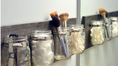 Mason jar bathroom storage tutorial