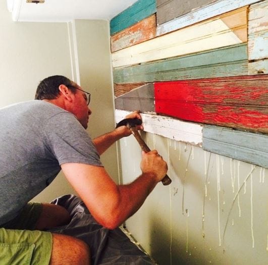 RV Remodel - Reclaimed wood wall decor in process