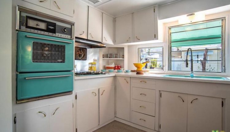 1962 Skyline is a Vintage Mobile Home Beauty - Teal Oven in White Kitchen