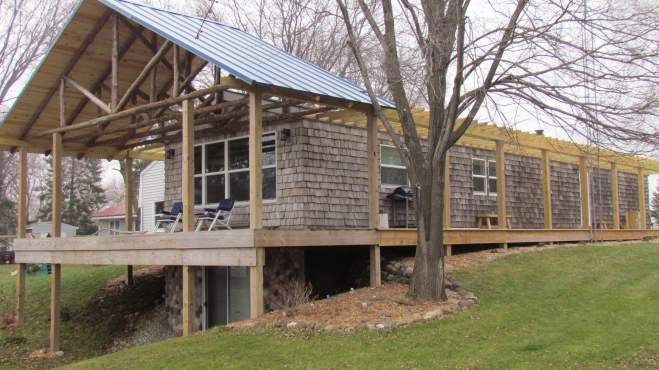Single Wide Manufactured Home Exterior Remodel Cedar Shake and Pergola 3