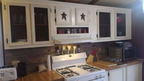 Chicken wire cabinet makeover