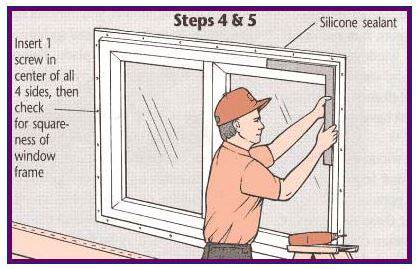 Step Four of Replacing mobile home windows - Installing the new window with screws and sealing