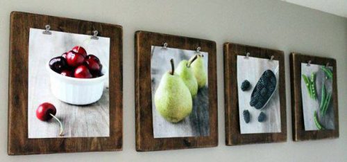 Use boards and clips to hang wall art