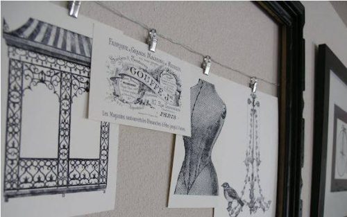 Use wire and clips to hang DIY wall art